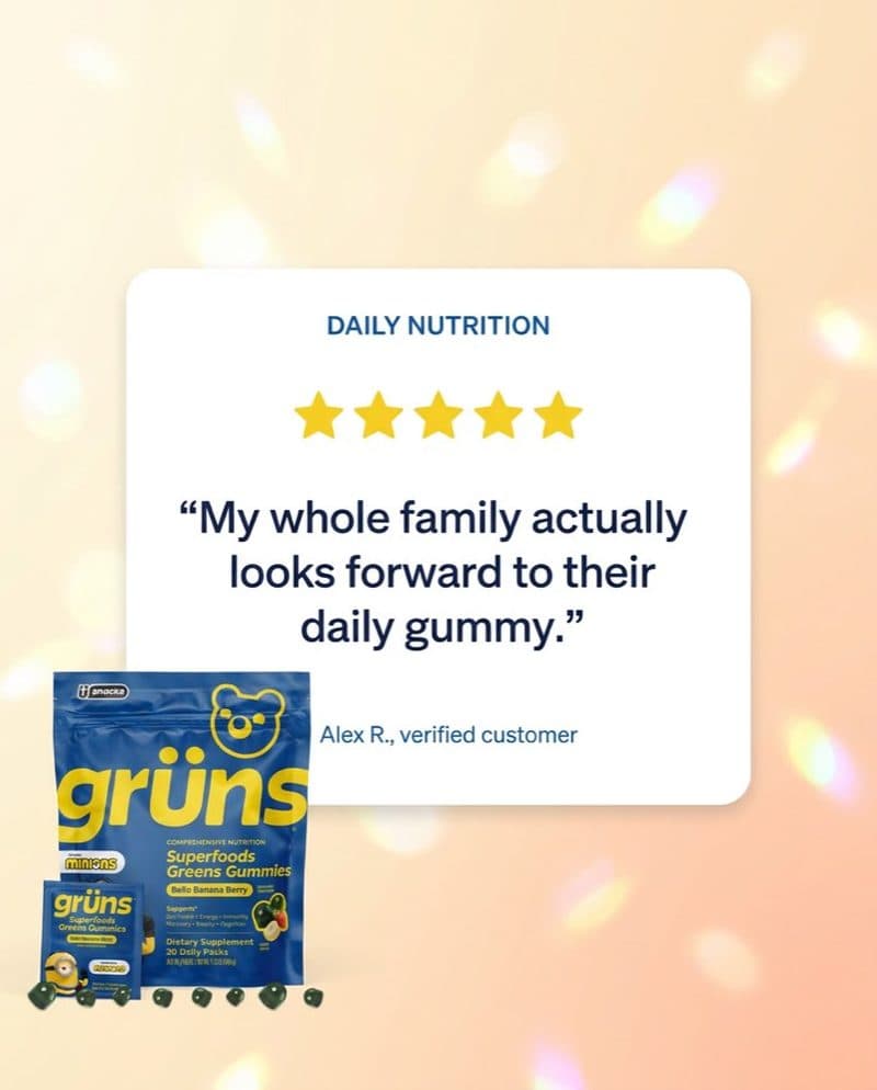 A review card ad for Gruns
