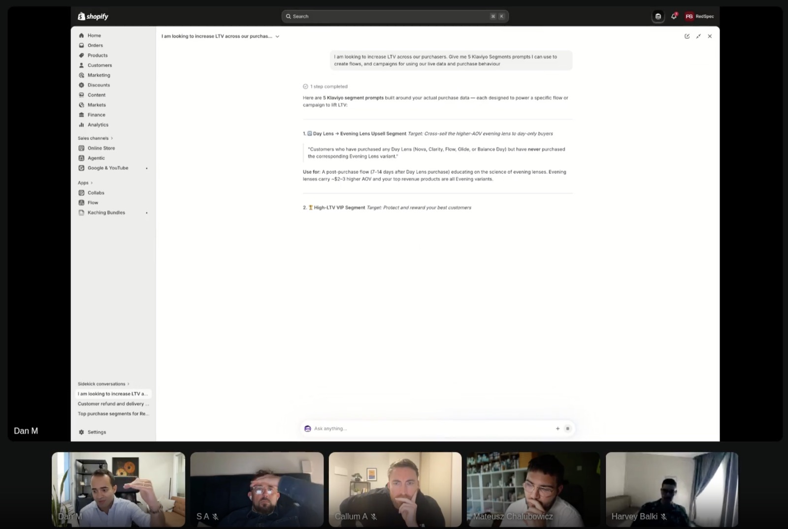 Live coaching call, account on screen